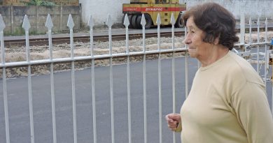 Dona Caetana observando a obra já pronta de seu portão.